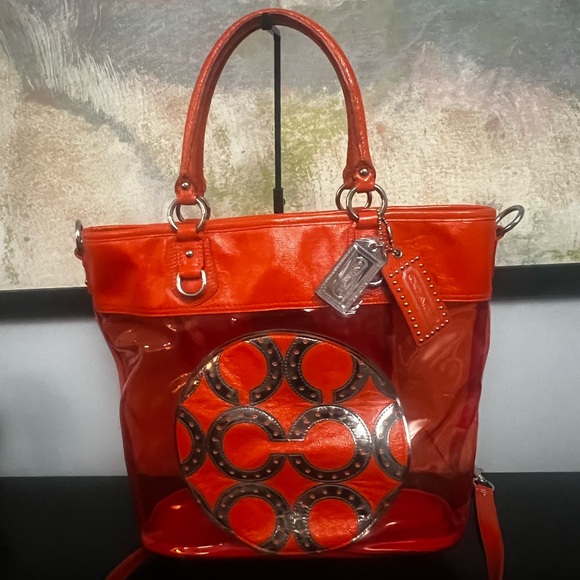 Coach 15021 PVC Metallic Transparent Clear Orange Tote  Rare Plastic Beach Bag - Picture 15 of 15